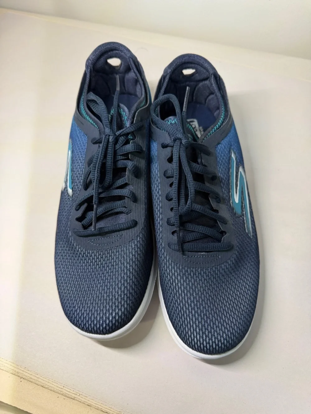 Skechers Men's Navy and Teal Mesh Lace-Up Athletic Sneakers - Picture 3 of 7